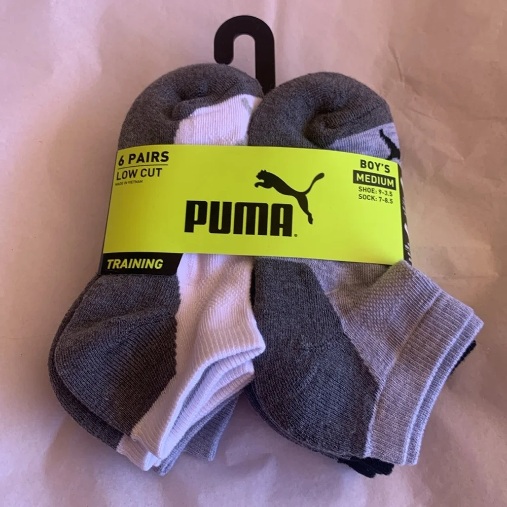 NWT PUMA SOCKS BOYS LOW CUT 6-PACK SIZE MEDIUM